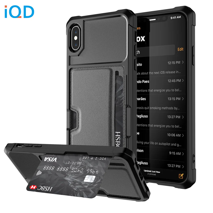 

IQD Leather Case For iPhone X Xs Max Xr Cover Car Magnet Card holder For iPhone 8 7 6 6s Plus protective cover Wallet Cases