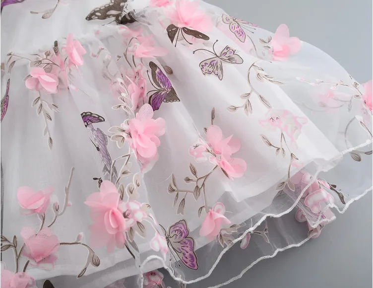 Новые 2016 девочек платье мода бабочка печать жилет принцесса платья кружева
