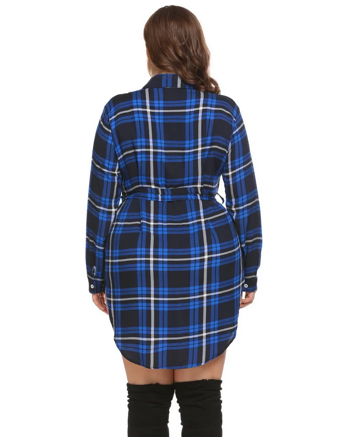 IN'VOLAND, женская блузка, Blusas, топы размера плюс XL-5XL, осенне-весенние пуловеры в клетку, на пуговицах, свободная рубашка, топы с поясом, больше размера d