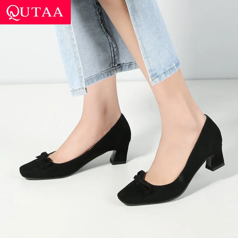 Женские туфли-лодочки QUTAA розовые туфли на платформе без шнуровки размеры 34-39 2019 |
