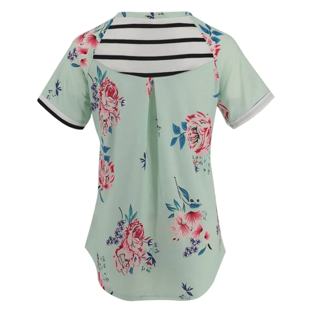 

Women Pregnant Tops Nusring Maternity Short Sleeve Stripe Print Floral Blouse Pregnancy Shirts Ropa Maternal De Moda