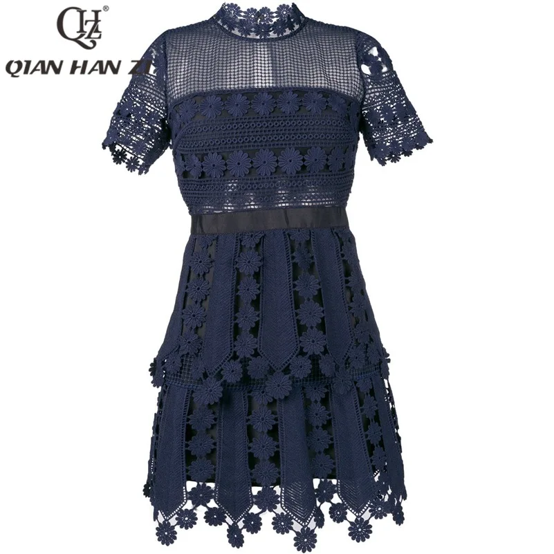 Qian Han Zi летнее модельное дизайнерское модное женское платье с воротником-стойкой