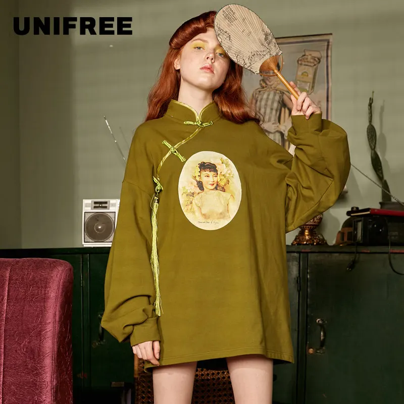 UNIFREE 2019 Осень новое поступление толстовки для женщин ретро стиль рисунок