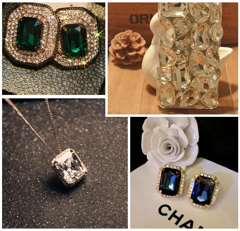 Супер Сияющий розовый прямоугольник восемь углов заостренный низ хрустальные