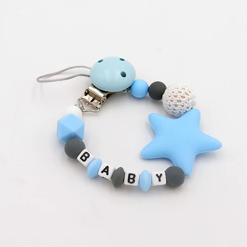 Light Blue Красочные Силиконовые персонализированные буквы соска зажимы забавные Chupetero цепи для кормления малышей жевательные игрушки зажимы BPA бесплатно - Цвет: Light Blue