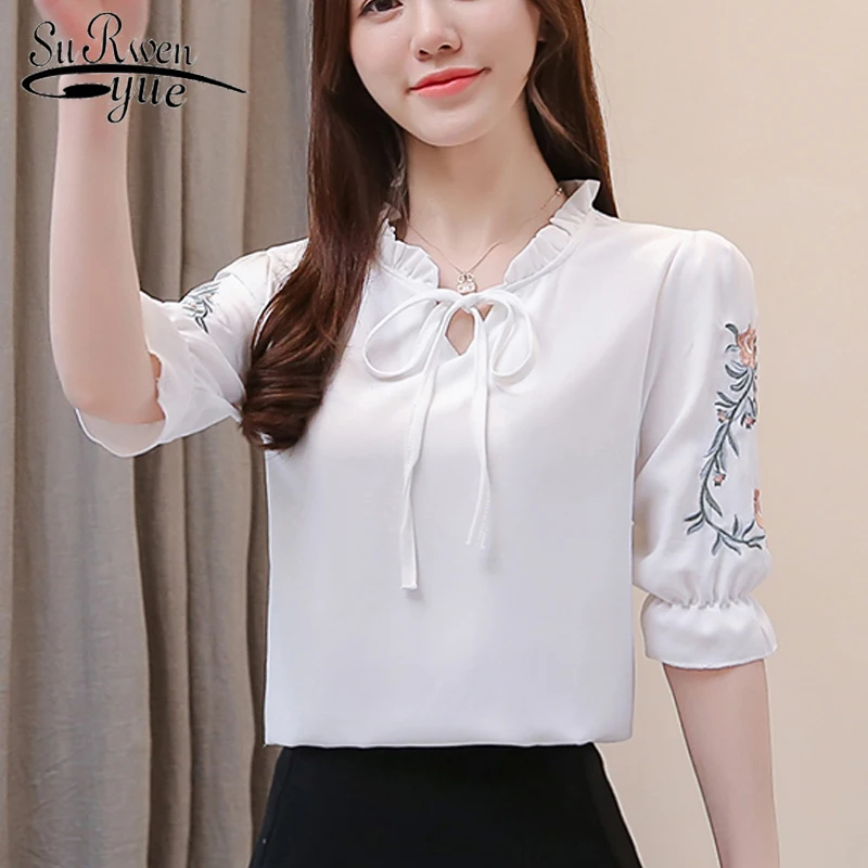 

Women tops and blouses 2019 spring V-neck chiffon women blouse printing five-point sleeve shirt female women shirts tops 2721 50