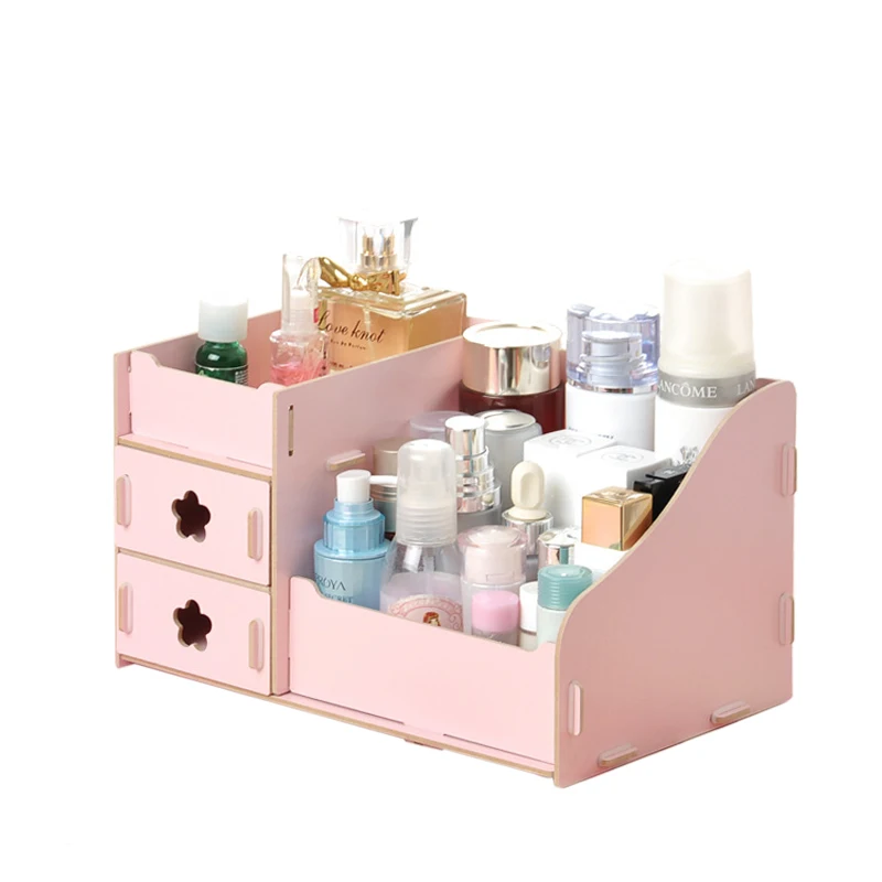 Pink IVYSHION деревянный косметический Органайзер, коробка для хранения ювелирных изделий, контейнер для макияжа, органайзер, чехол ручной работы, сделай сам, косметический Органайзер, деревянная коробка - Цвет: Pink