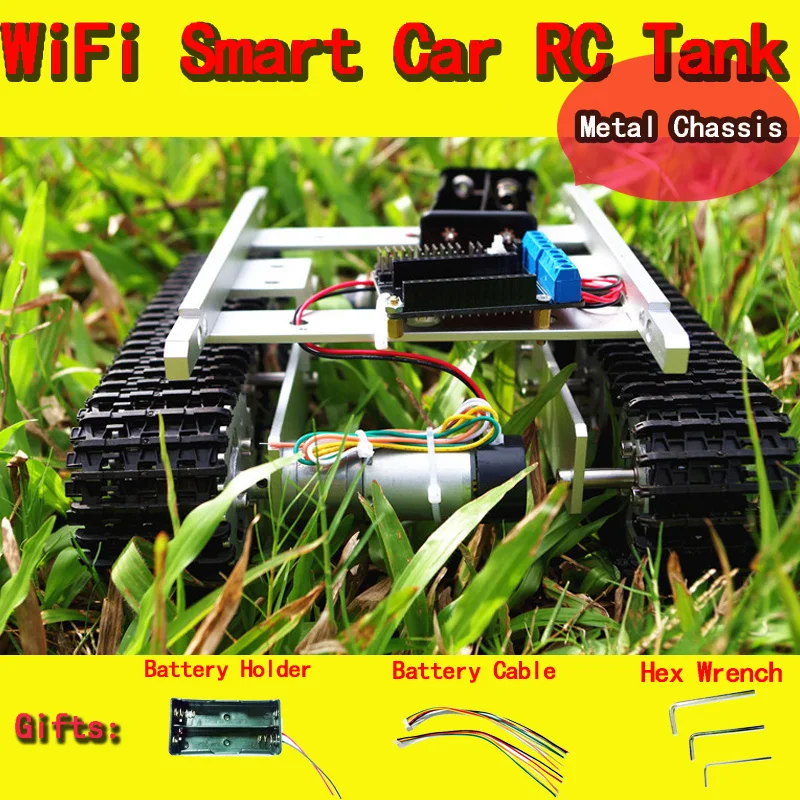 WiFi RC Robot Metal Tank T100 From NodeMCU Development Kit with L293D Motor Shield DIY Rc Toy Crawler Tracked Model Toys | Игрушки и