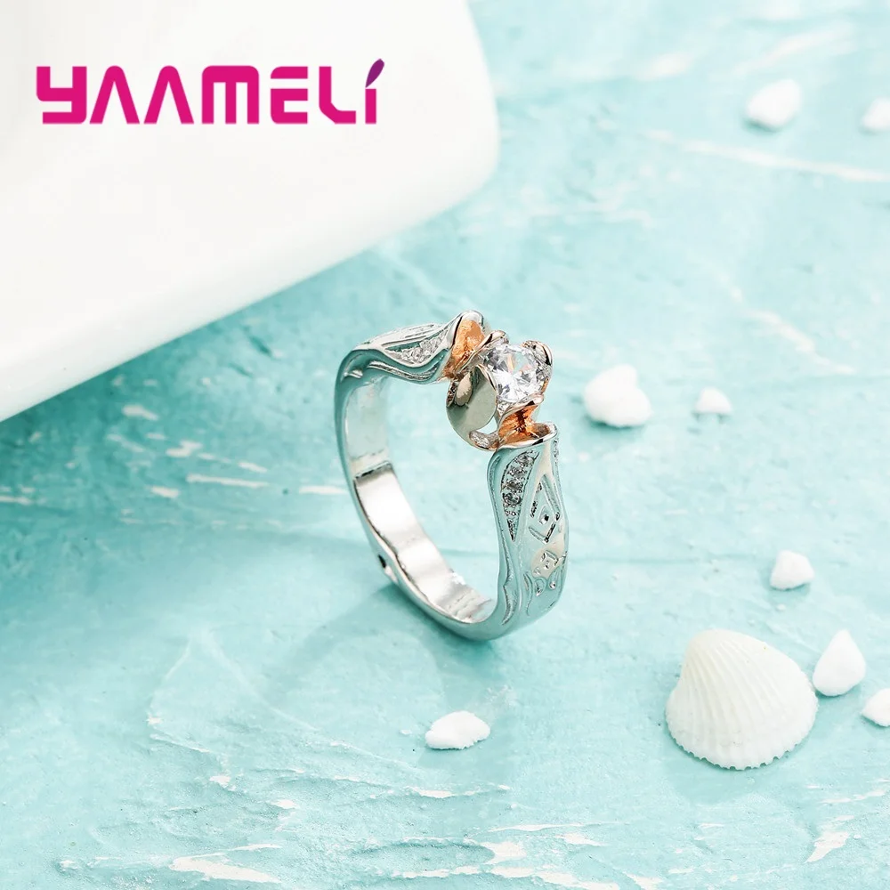 Vogue 925 CZ стерлингового серебра с украшением в виде кристаллов женские кольца из