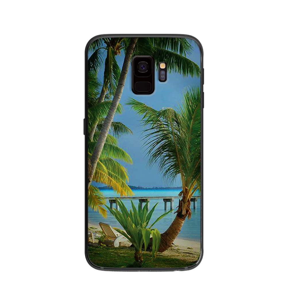 Силиконовые чехлы для телефонов с изображением пальм моря samsung Galaxy A5 A6 A7 A8 A9 2017 Plus