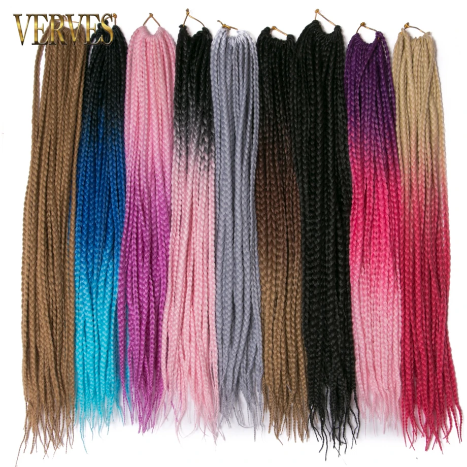 

VERVES box braid 6 Piece/lot Crochet braids 24 inch Ombre Synthetic Braiding Hair extension Heat Fiber Brown Grey