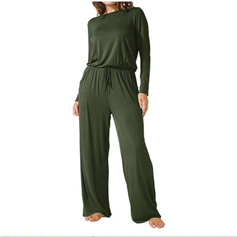 

Dreamskull Womens Loose Casual Pockets Jumper Scoop Wide Leg Ladies Rompers Long Sleeve Jumpsuits
