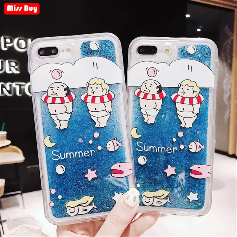 Cute Swimming Ring Liquid Glitter Cover for Xiaomi mi 8 9 A1 A2 MI8 Lite Redmi K20 Pro Note 7 6 Mi 3 Case Summer Fundas |