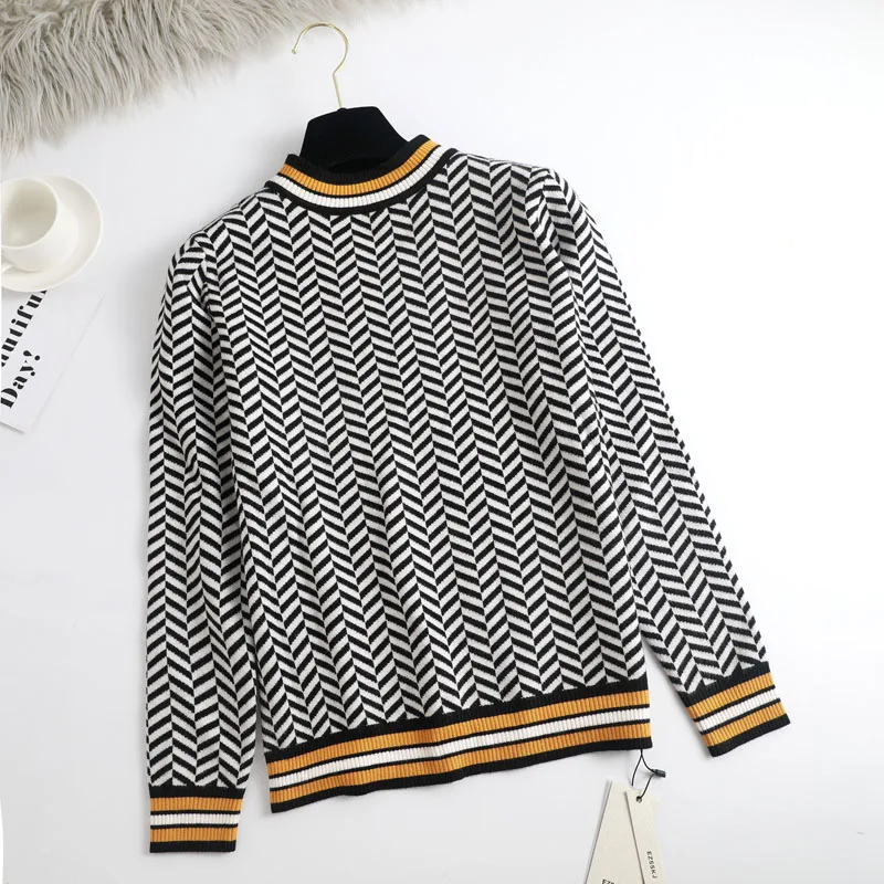 Женский свободный свитер в полоску повседневный толстый пуловер с длинным