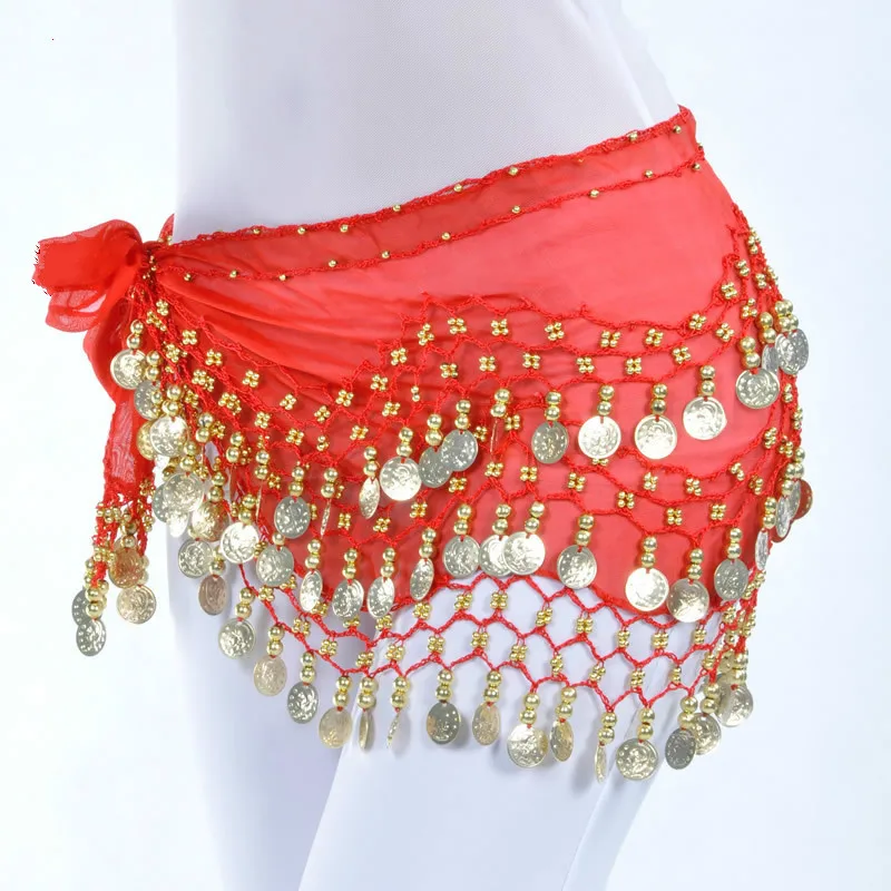 3 слоя шифон 128 монета танец живота Пояс для женщин Bellydance костюм Талия цепочка