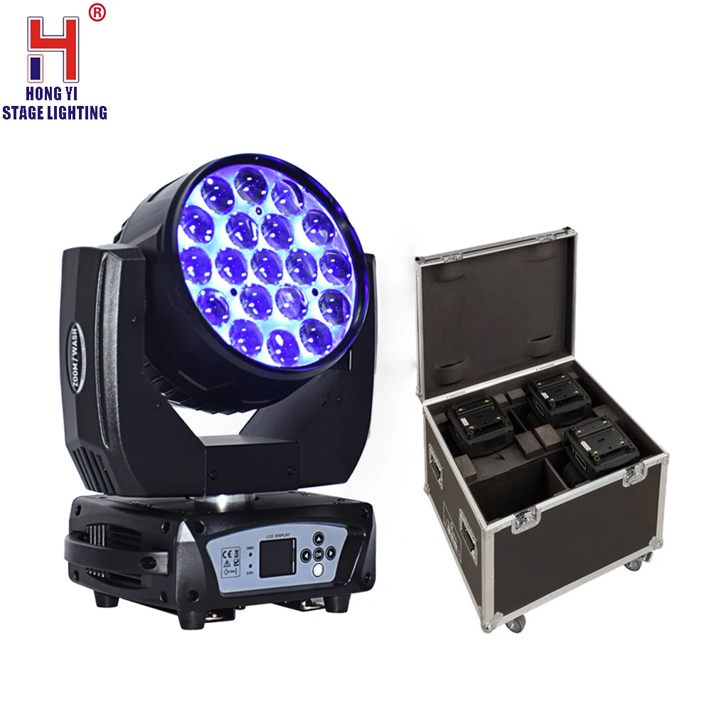 Светодиодный луч движущаяся головка 19x15 Вт Zoom Light RGBW 4в1 DMX512 движущийся свет профессиональный DJ сценический свет с летным чехлом(4 шт./лот