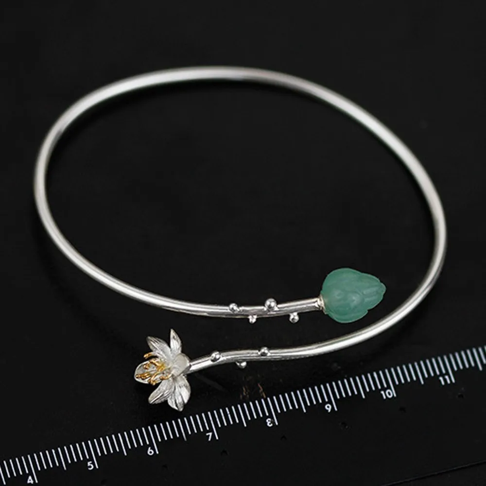 LARGERLOF 925 пробы Серебряный браслет регулируемый халцедон Fine Jewelry простой Винтаж