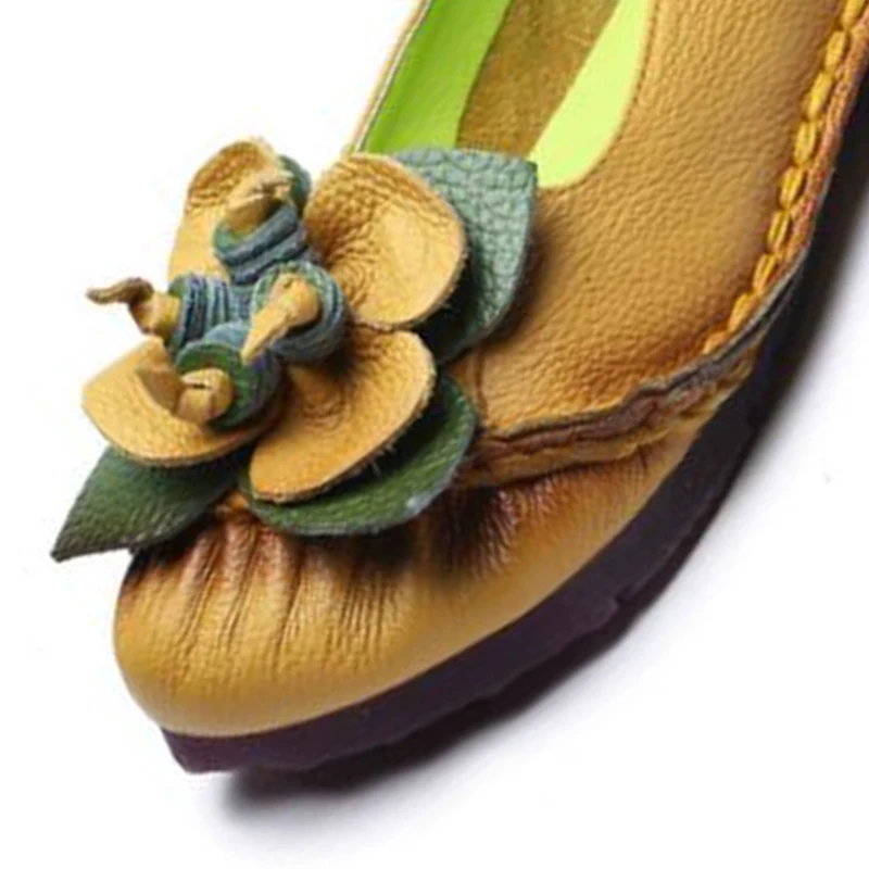 

COVOYYAR Big Flower Women Flats 2021 Soft Genuine Leather Lady Loafers Vintage Sewing Casual Shoes Slip on Big Size 35-41 WFS957