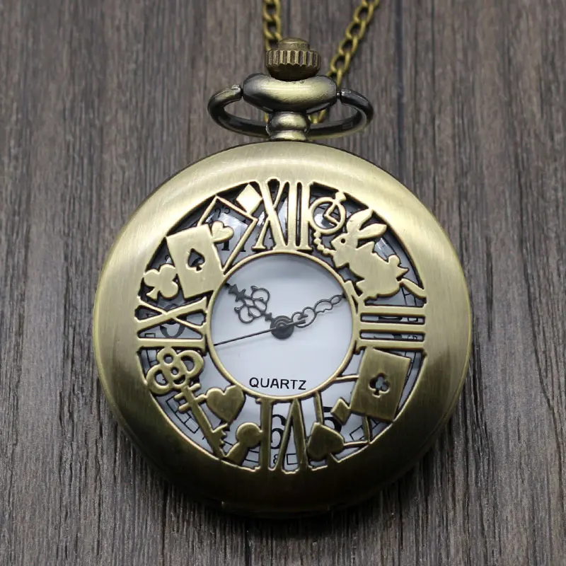 Античная бронза Alice In Wonder Time тематические карманные часы кролик тыкать Брелок с