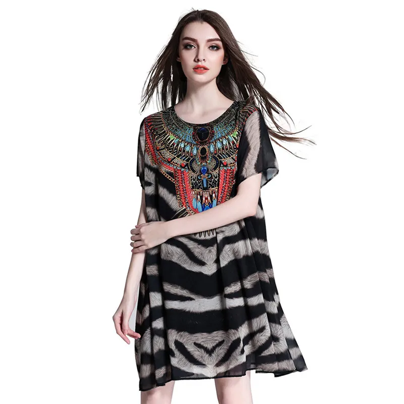 Лето 2017 Повседневная Женщины Dress Дамы С Коротким Рукавом О-Образным Вырезом Прямо