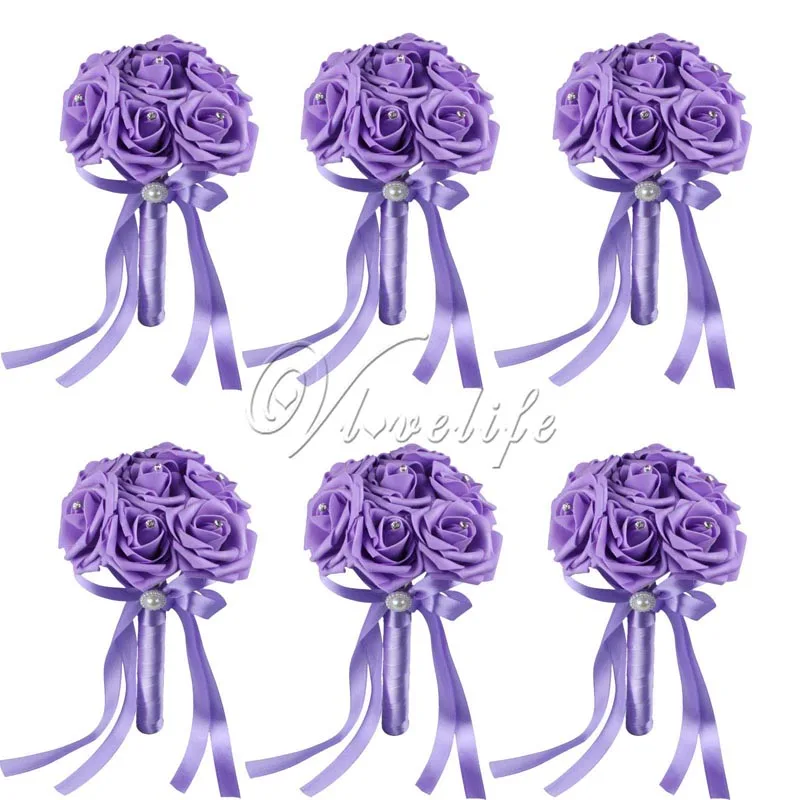 6 шт. Свадебный букет невесты Искусственные цветы розы из пены с шелковыми