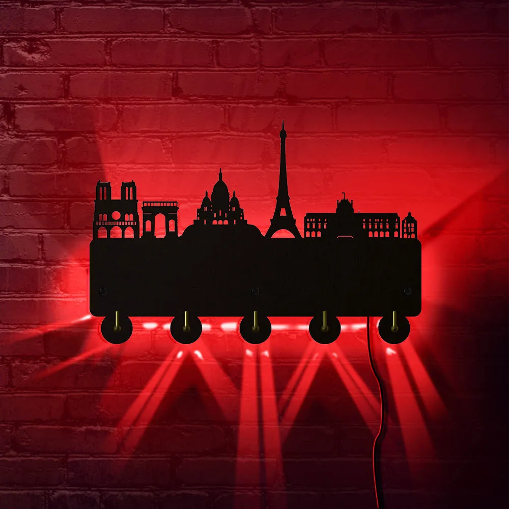 Париж Skyline держатель ключей пальто настенная вешалка деревянная Настенная