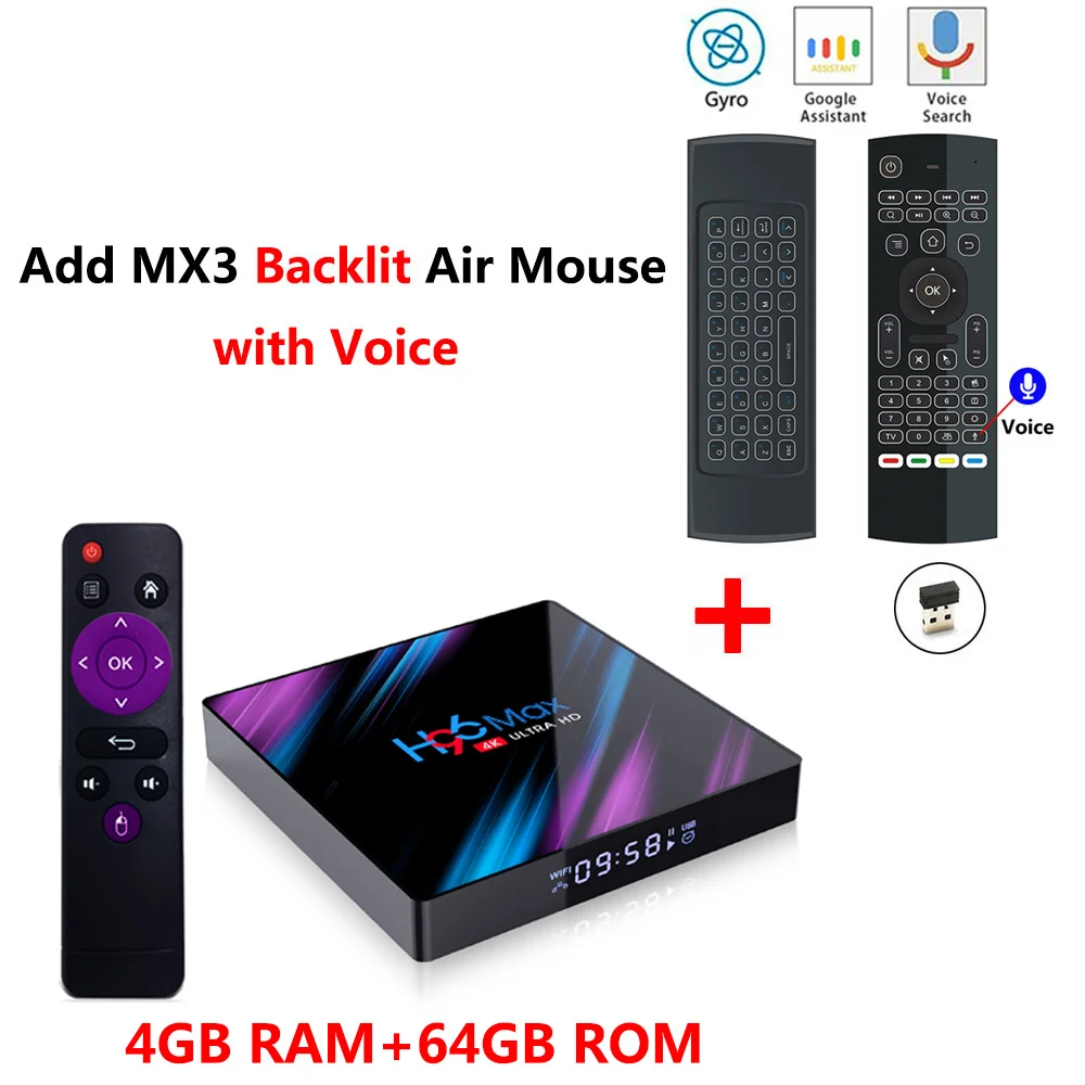 4GB64GB add MX3L mic H96 MAX Smart tv Box Android 9,0 2 ГБ 4 ГБ ОЗУ 16 ГБ 32 ГБ 64 Гб ПЗУ 2,4G 5G WiFi Bluetooth 4,0 медиаплеер RK3318 4K HD телеприставка - Цвет: 4GB64GB add MX3L mic