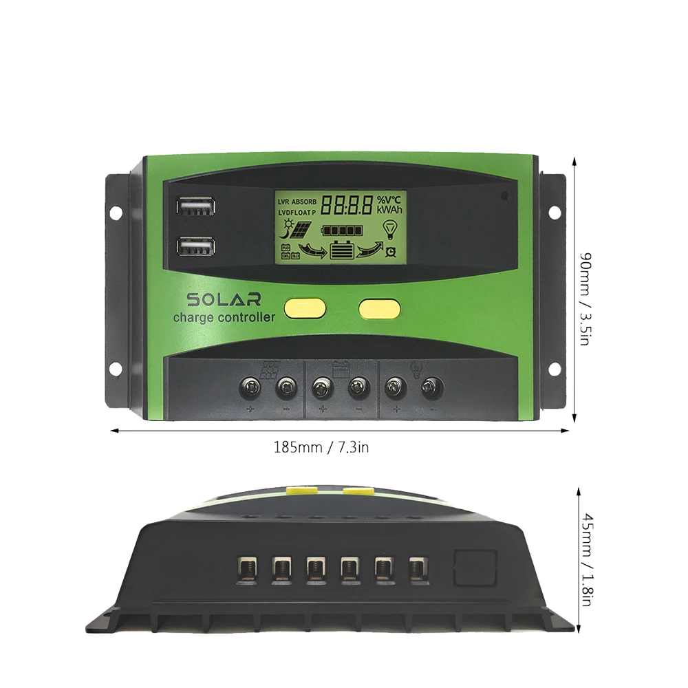 30A 12V 24V Auto Solar Charge Controller PV Home Battery Charger PWM Controllers LCD Dual USB 5V Output Panel Regulator | Электроника