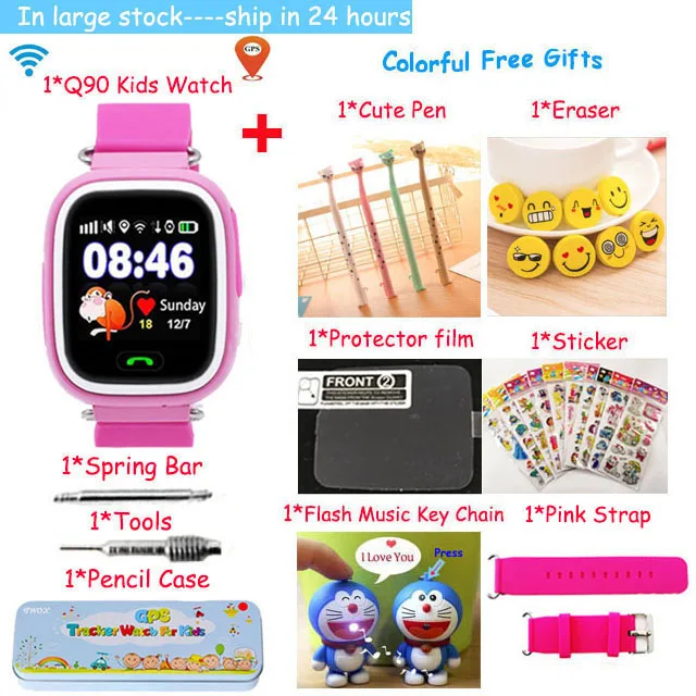 pink package 4 Gps Q90 смарт детские часы телефон с sim-картой Wi-Fi расположение SOS Вызов трекер дети анти-потеря монитор устройство часы PK Q100 Q50 - Цвет: pink package 4