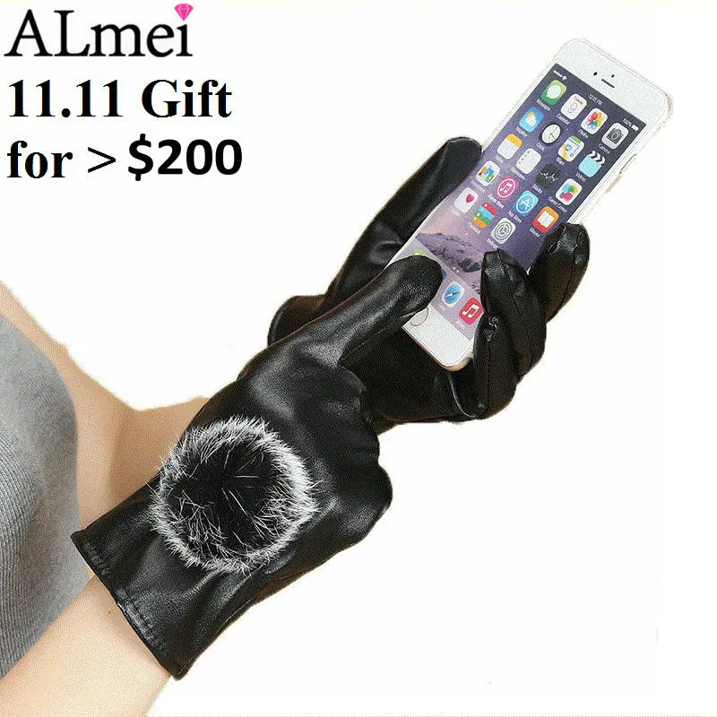 2018 подарок зимние теплые варежки женские перчатки из искусственной кожи с