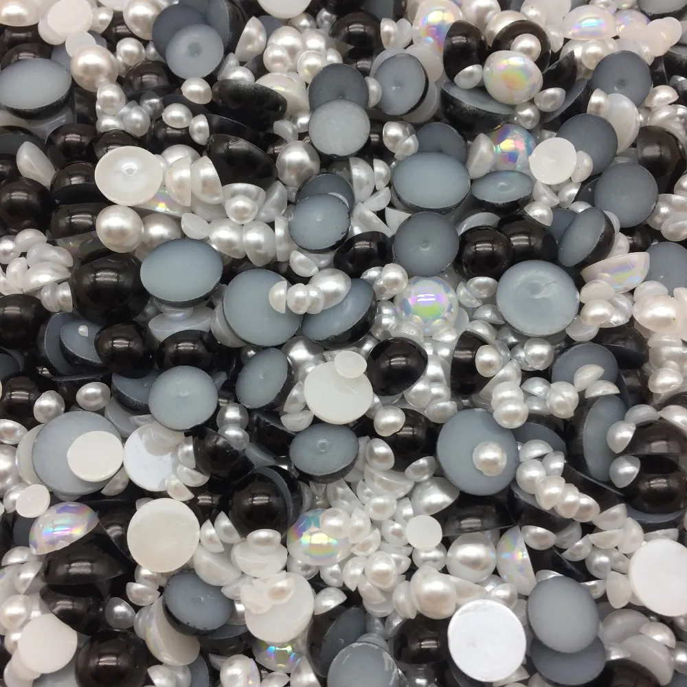 

1000pcs 4mm-10mm Black White Mixed Half Round Pearls Flatbacks Cabochon Embellishments DIY Crafts For Scrapbooking Cardmaking