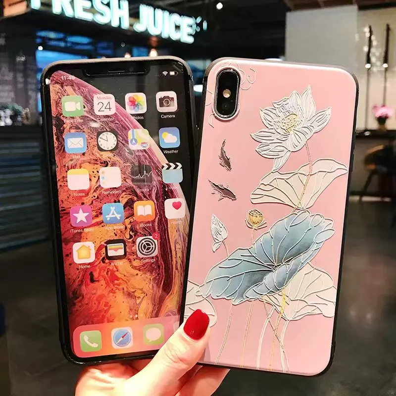 Для Apple iphone 7 plus чехол для 8 coque x fuunda Цветок Рельеф 6 6s плюс xr xs max
