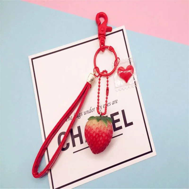 Soft cute strawberry leather rope keyring pendant plush toys keychain ladies car bag Christmas birthday gift | Игрушки и хобби