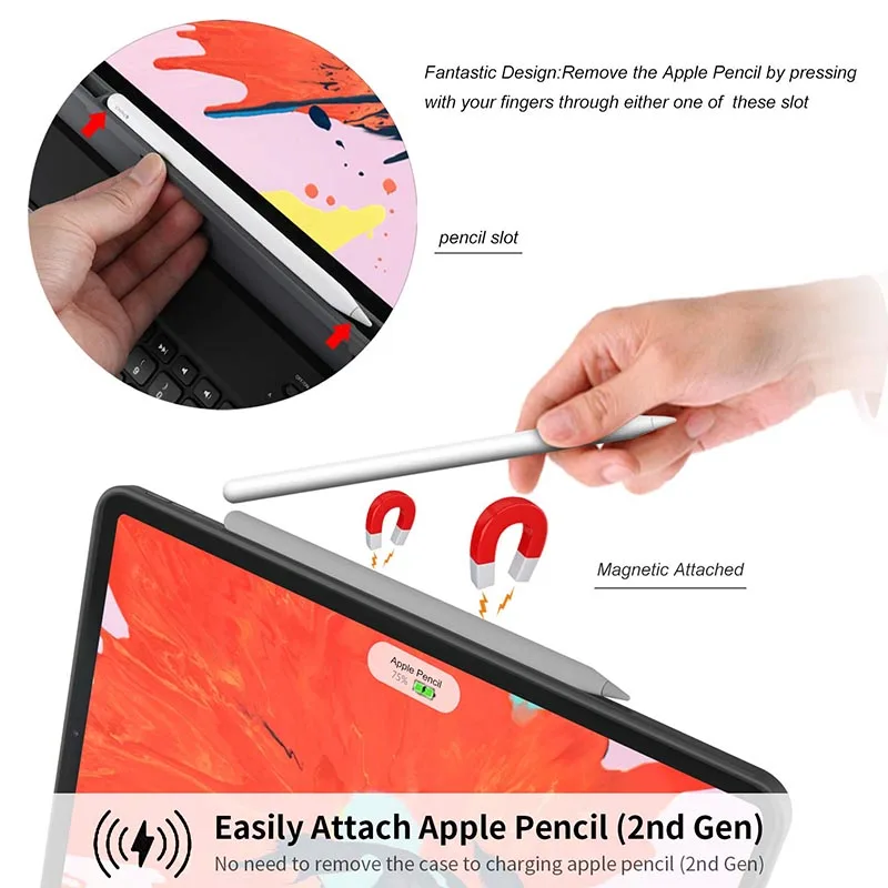 Тонкий чехол-подставка с магнитной съемной беспроводной bluetooth-клавиатурой для iPad