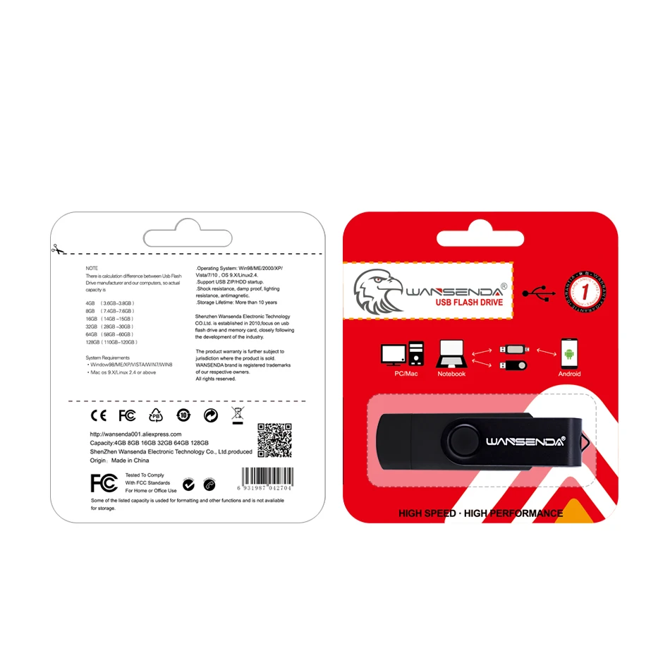 USB флеш-накопитель Wansenda USB2.0 OTG 4 ГБ 8 16 32 64 128 для смартфонов планшетных ПК флешек