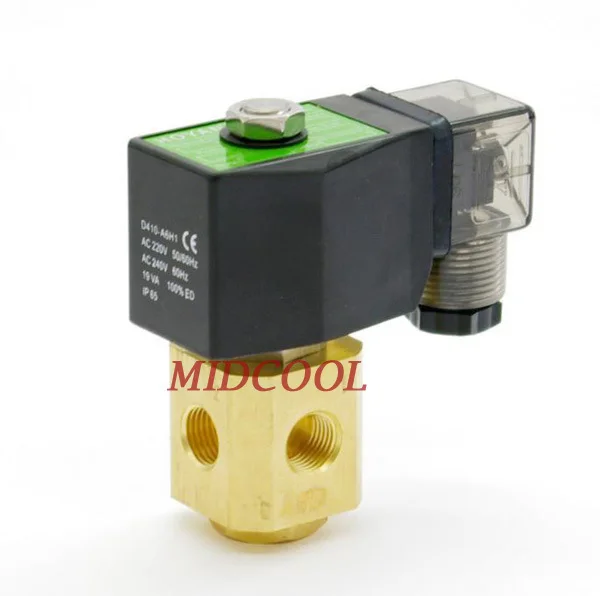 

2 position 3 way Direct acting NC mini solenoid valve 1/8" 24V DC NBR seals brass for gas water oil
