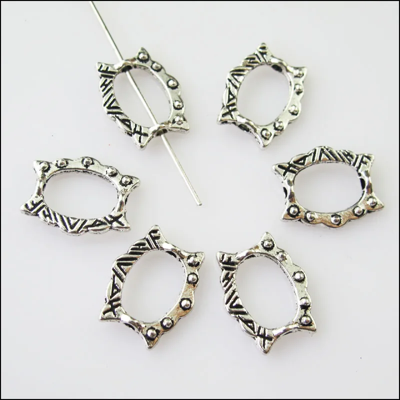 45 шт. антикварный серебряный цветок овальной Распорки рамка из бисера шармы 12x мм