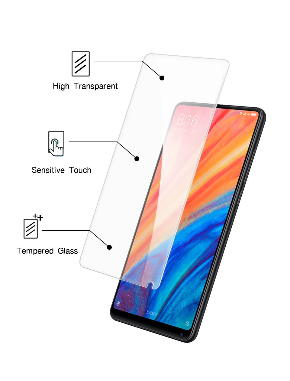 2 шт Стекло для Xiaomi Mi Mix 2S Защитная пленка экрана закаленное стекло стеклянная MiMix