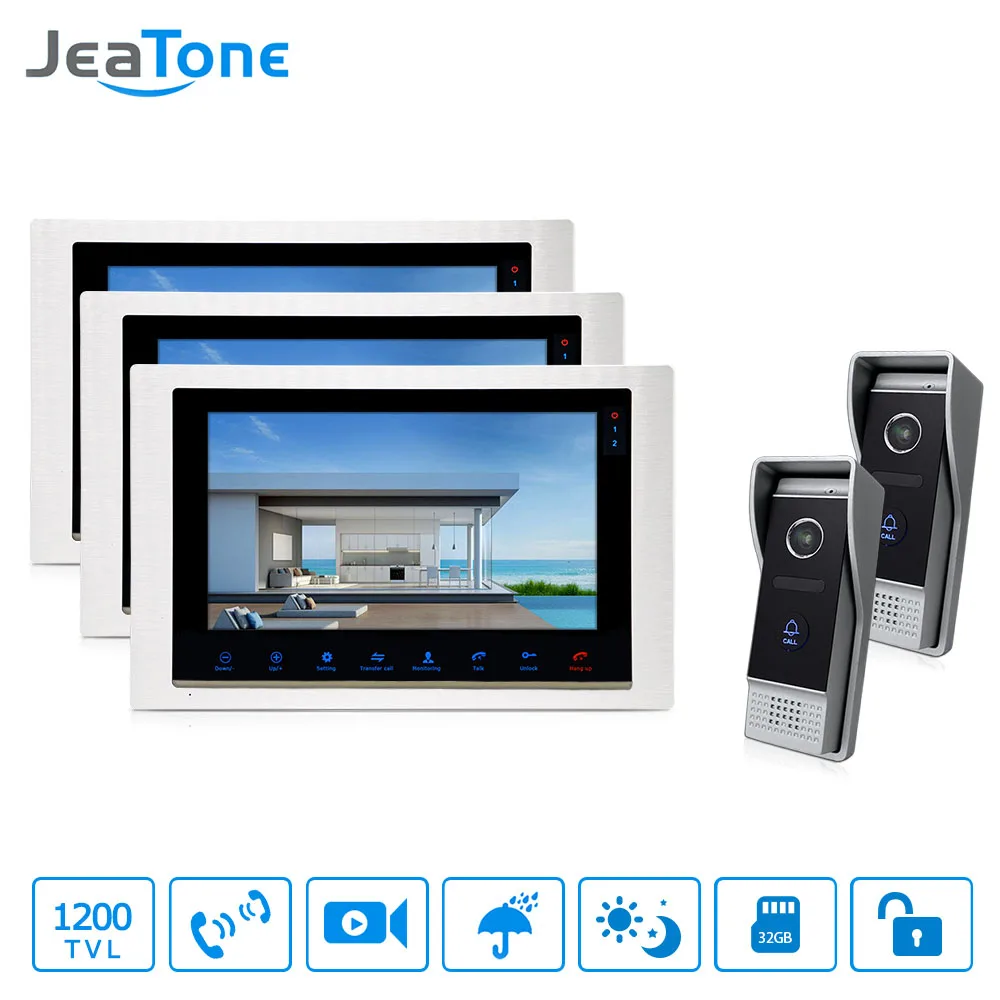

Видеодомофон JeaTone 3v2, проводной, 10 дюймов, с ИК-камерой ночного видения