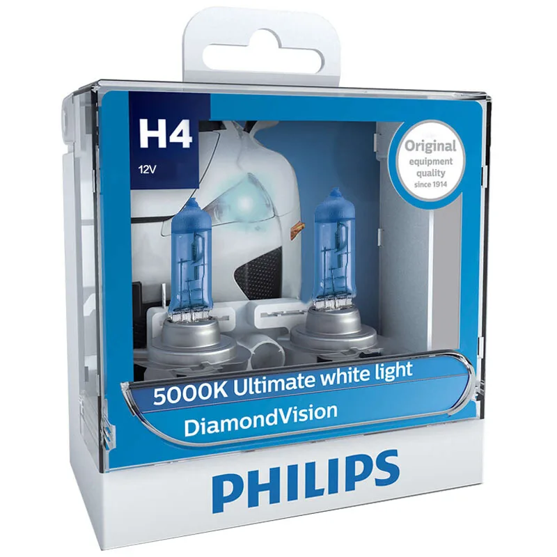 2X Philips H4 9003 12V 60/55W P43t Diamond Vision 5000 К супербелый светильник галогенные лампы головного светильник авто лампы 12342DVS2