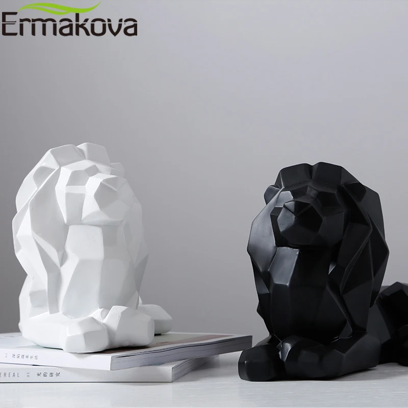 Ермакова современная абстрактная скульптура льва, статуя животного из смолы, Геометрическая статуэтка, украшение для дома, рабочего стола, офиса