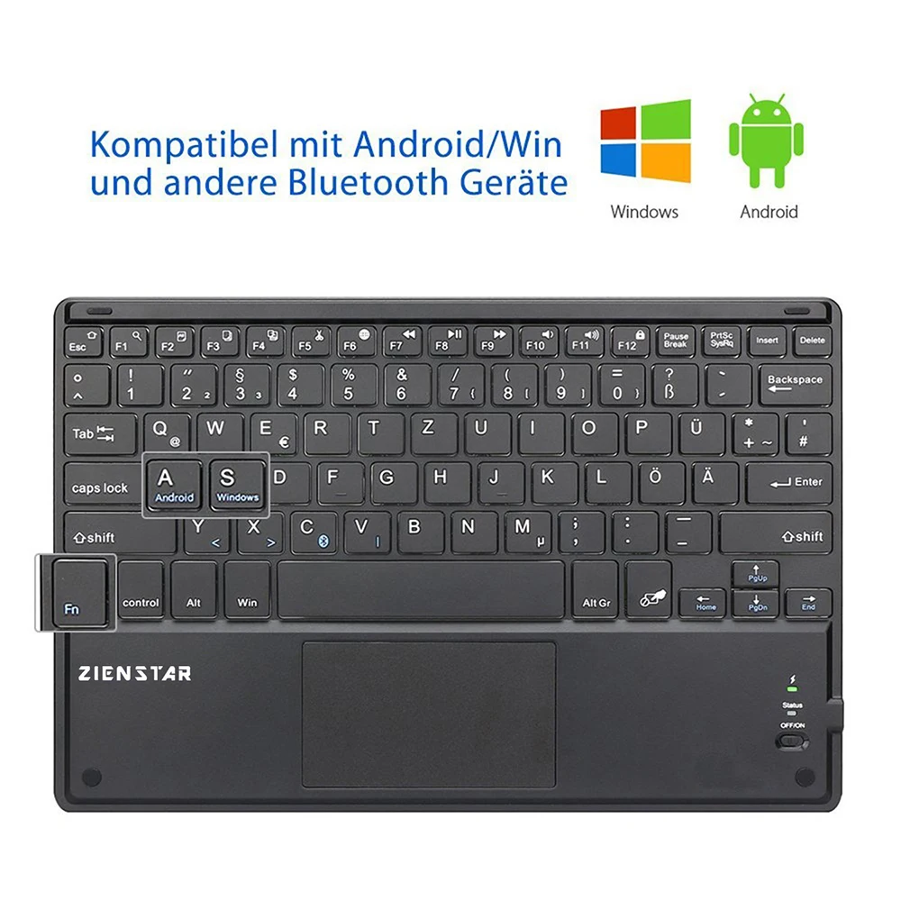 Zienstar 10 дюймов Беспроводная Bluetooth клавиатура с тачпадом, QWERTZ Deutsch письмо для Ipad/ПК компьютер/samsung Tab/планшет