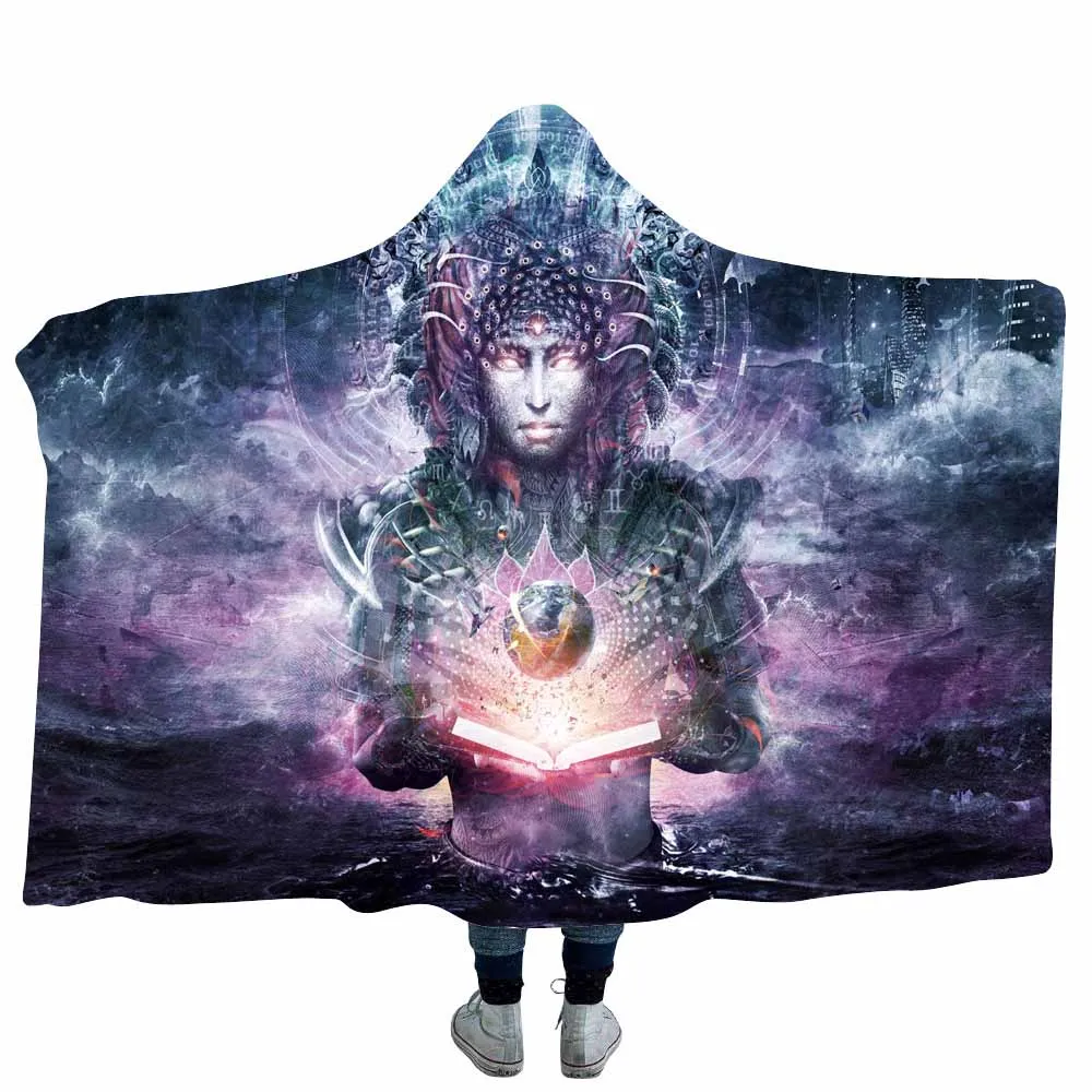 Lannidaa зимнее двойное плотное 3D печатное Psychedelic с капюшоном одеяло для взрослых Мандала коралловый флисовый плед на диване кровати