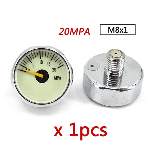 M8s 20mpa x 1pcs PCP Пейнтбол Airforce насосный клапан с фокусным расстоянием 25 мм M8x1 M10x1 1/8NPT 1/8BSPP 1 дюйм Мини Давление датчик Подводное манометр 20mpa 30mpa 40mpa - Цвет: M8s 20mpa x 1pcs
