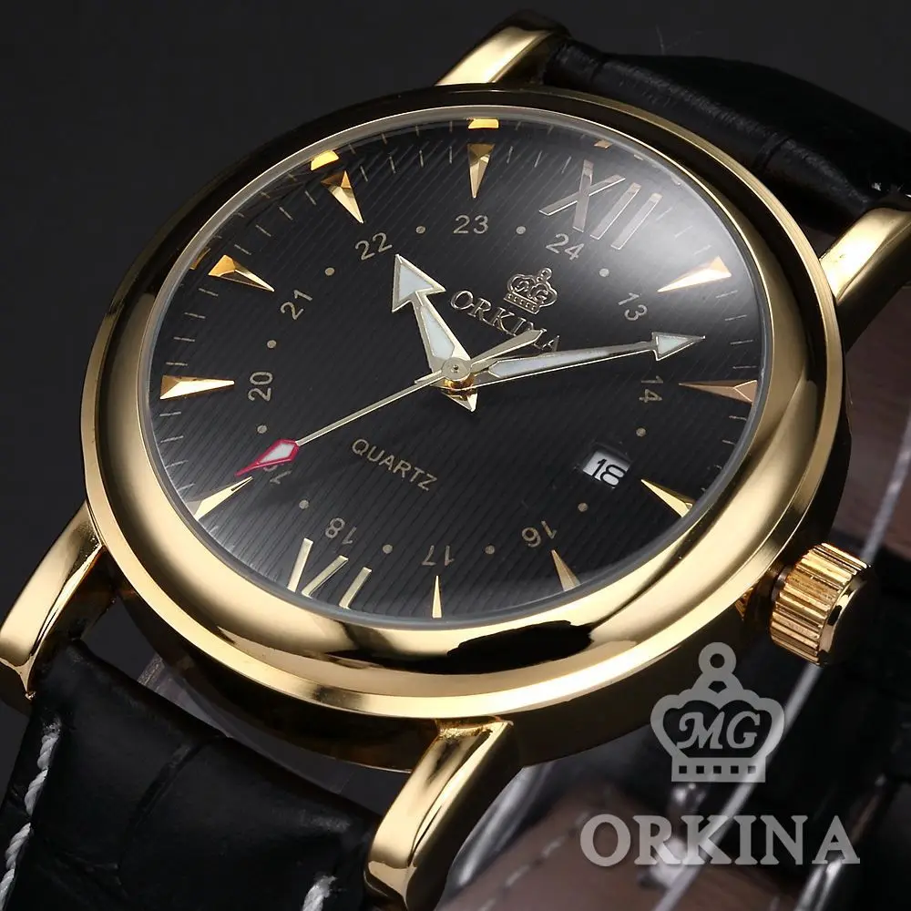 Black Golden Золотые мужские часы, мужские коричневые аналоговые часы, ремень из натуральной кожи, мужские Роскошные Кварцевые часы, мужские часы - Цвет: Black Golden