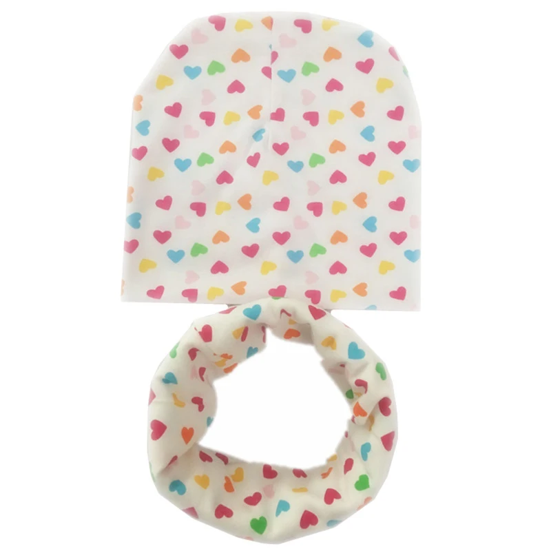 colorful love set Новинка года, хлопковые детские шапочки с принтом «сердце», «мороженое»+ шарф, комплекты шапки и воротники для мальчиков и девочек детские шапки - Цвет: colorful love set