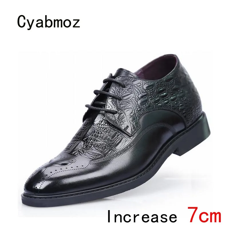 Cyabmoz/Мужская обувь, увеличивающая рост; обувь из натуральной кожи; незаметная обувь на скрытом каблуке 7 см; Мужские модельные туфли со шнуровкой; деловая обувь