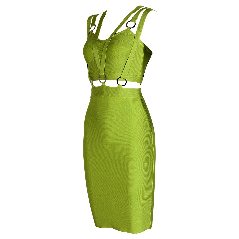 Бандажное платье без рукавов с треугольным вырезом зеленое мини-платье для