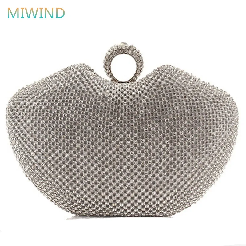 Супер Полный алмаз вечерние клатчи палец кольцо в форме сердца стразы вечерняя