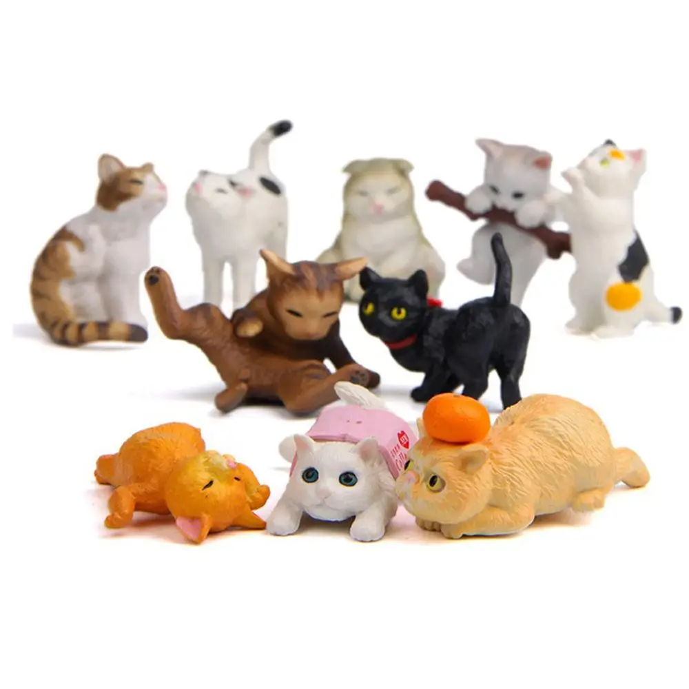 10pcs/set Playing Cat Figurine Miniature Lifelike Kitten Animal Decoration Mini Fairy Garden Cartoon Statue Craft Home Car Decor | Дом и сад